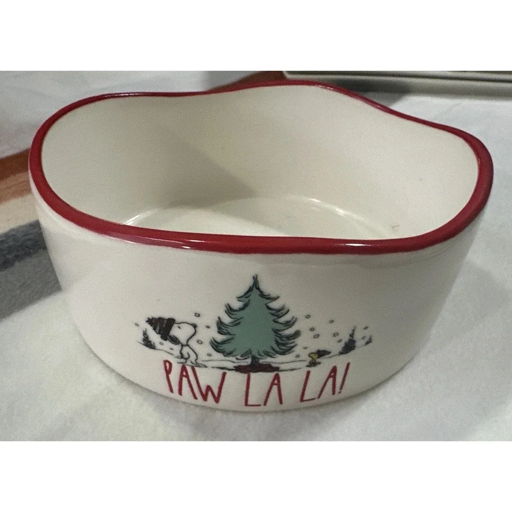 Rae Dunn Peanuts Dog Cat Pet Bowl, Winter Christmas, Paw La La !